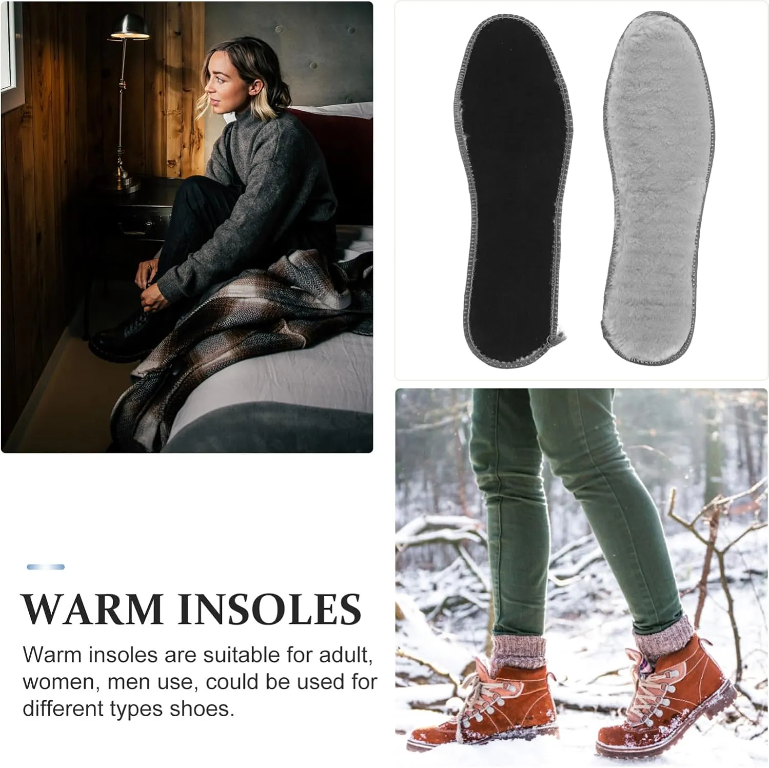 VALICLUD 4 Pairs Winter Thermal Insoles Thickened Plush Shoe Inserts for Women Fluffy Boot Liners with Non Slip Rain Boots
