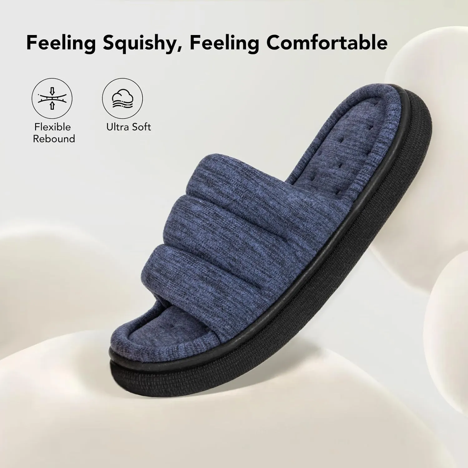 VeraCosy Mens Open-Toe Slippers Memory Foam Indoor Outdoor House Shoes