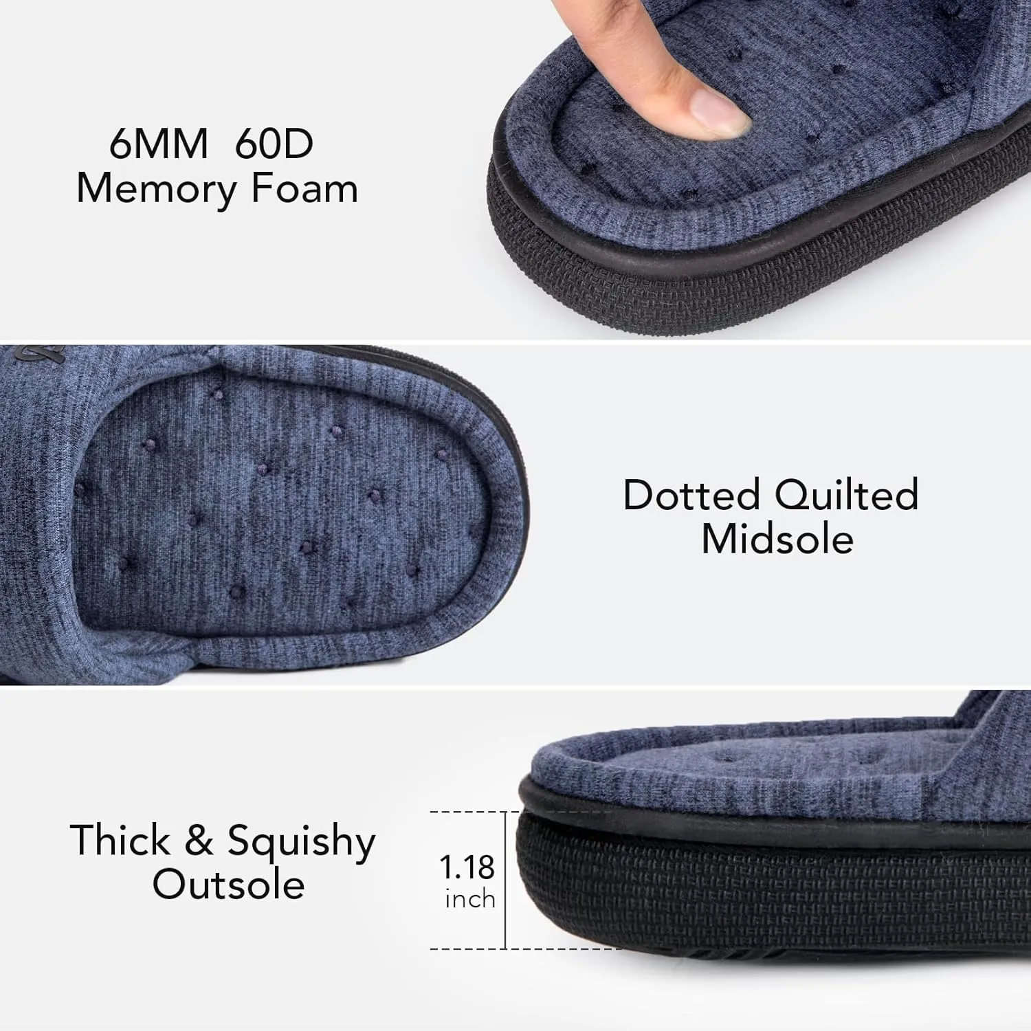 VeraCosy Mens Open-Toe Slippers Memory Foam Indoor Outdoor House Shoes