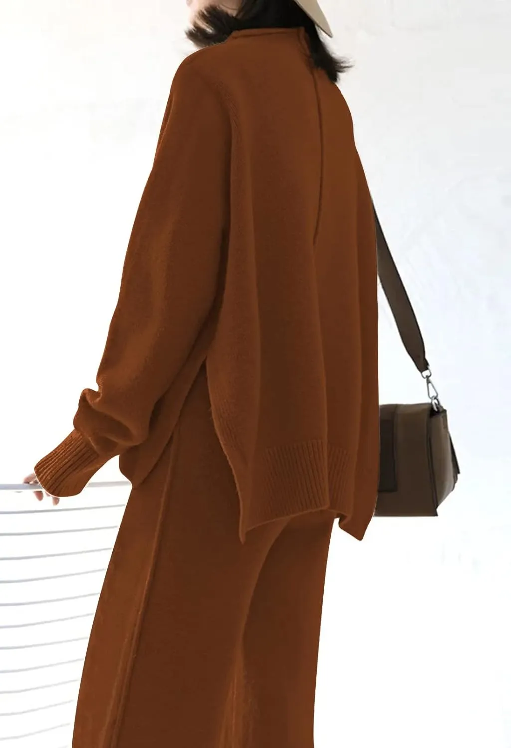 Viottiset Women's 2 Piece Outfits Sweater Set Wide Leg Pants High Neck Sweatsuit Loungewear