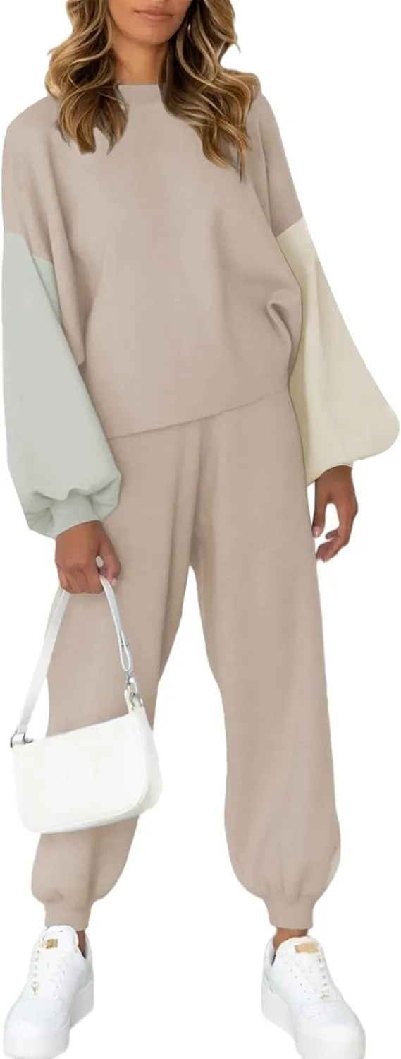 Viottiset Women's 2 Piece Outfits Sweatsuit Casual Knit Pullover Sweater Pajamas Lounge Set