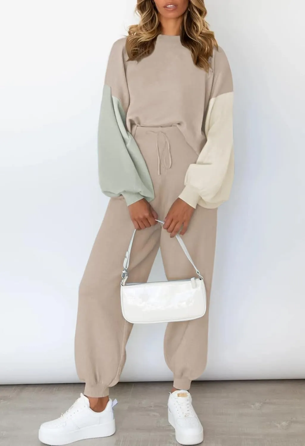 Viottiset Women's 2 Piece Outfits Sweatsuit Casual Knit Pullover Sweater Pajamas Lounge Set