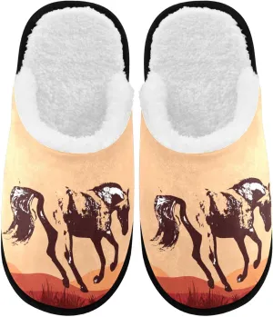 visesunny Galloping Kicking Horse Sunset Cozy Fuzzy Mens Womens Memory Foam House Slippers Plush Fleece Indoor Outdoor Slipper
