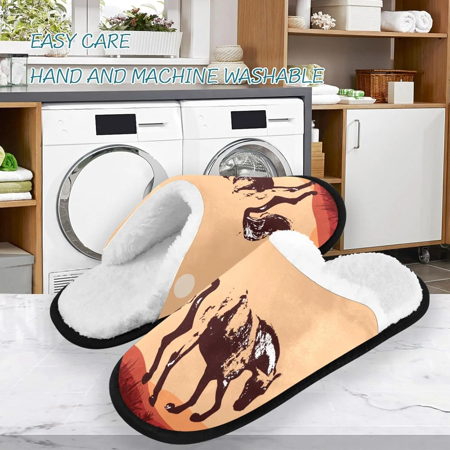 visesunny Galloping Kicking Horse Sunset Cozy Fuzzy Mens Womens Memory Foam House Slippers Plush Fleece Indoor Outdoor Slipper