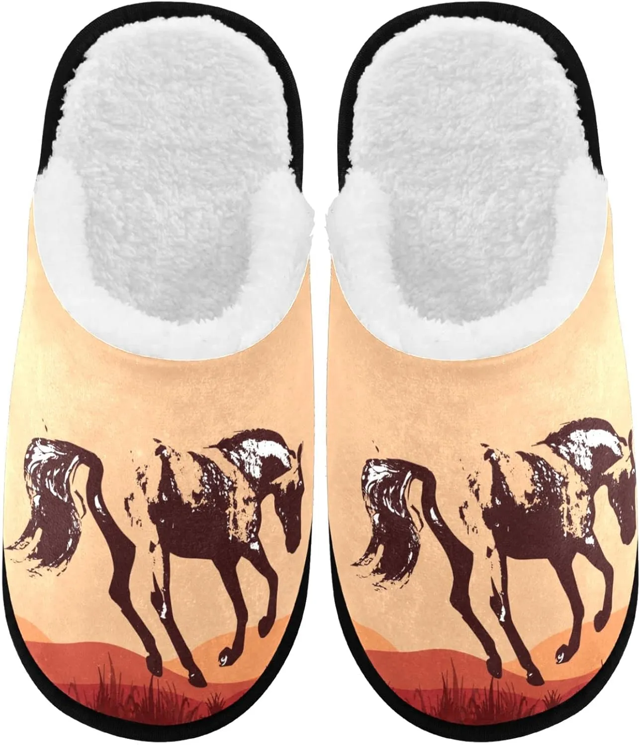 visesunny Galloping Kicking Horse Sunset Cozy Fuzzy Mens Womens Memory Foam House Slippers Plush Fleece Indoor Outdoor Slipper