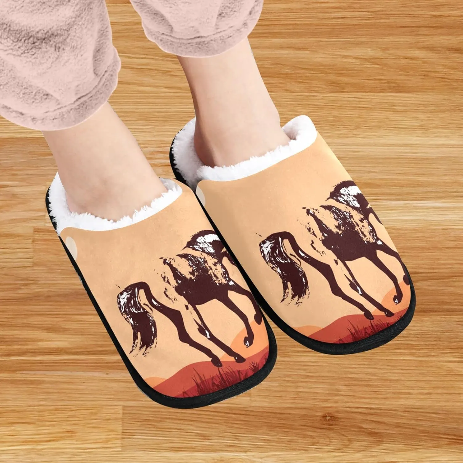 visesunny Galloping Kicking Horse Sunset Cozy Fuzzy Mens Womens Memory Foam House Slippers Plush Fleece Indoor Outdoor Slipper