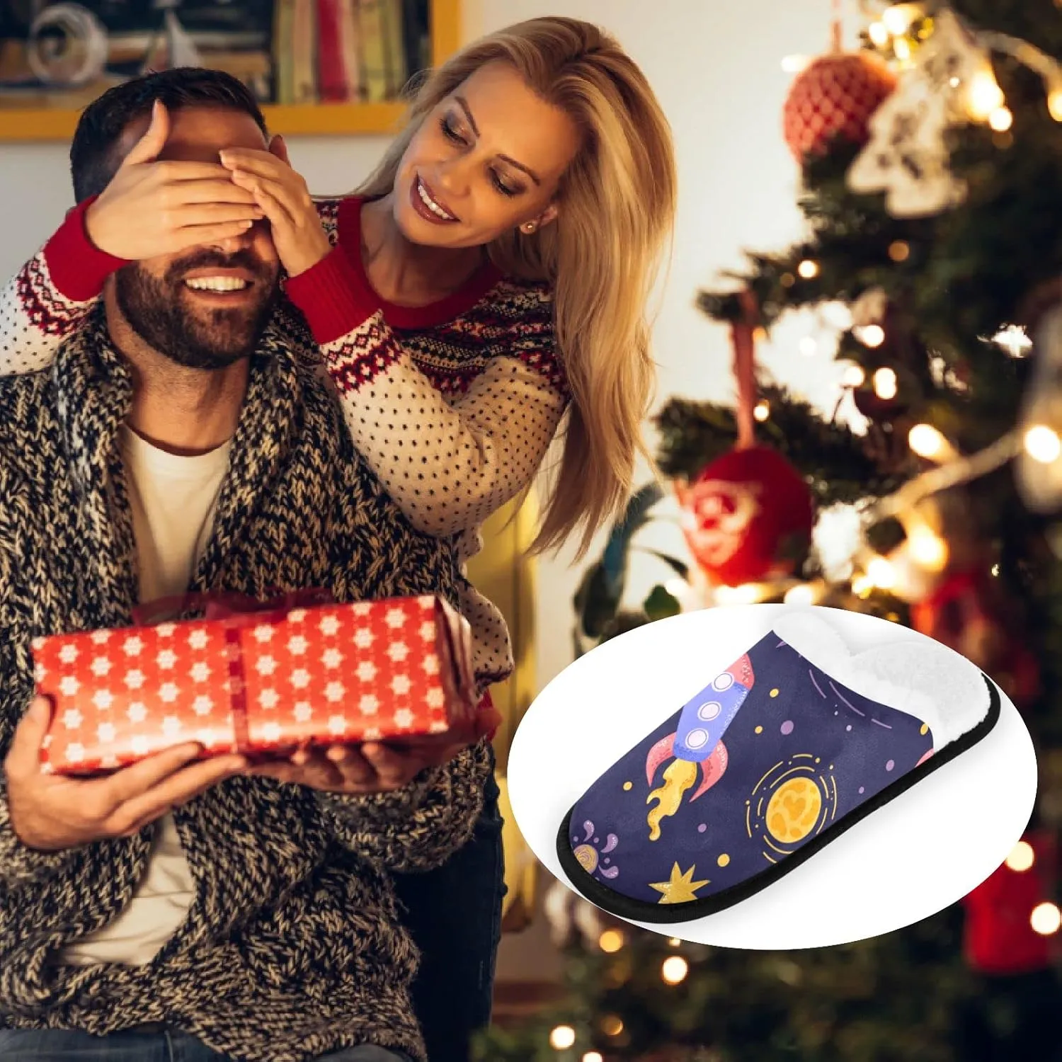 visesunny Rocket in Space Star Planet Meteorites Cozy Fuzzy Mens Womens Memory Foam House Slippers Plush Fleece Indoor Outdoor Slipper