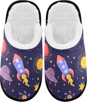 visesunny Rocket in Space Star Planet Meteorites Cozy Fuzzy Mens Womens Memory Foam House Slippers Plush Fleece Indoor Outdoor Slipper