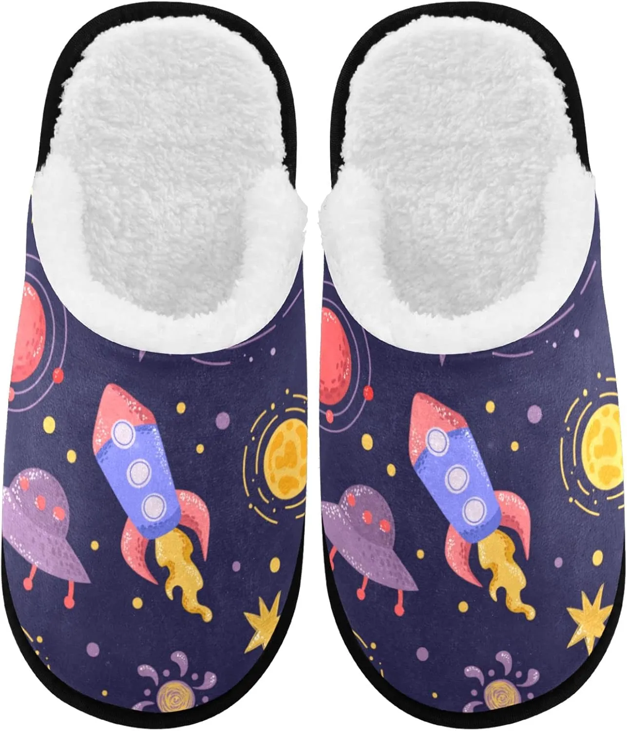 visesunny Rocket in Space Star Planet Meteorites Cozy Fuzzy Mens Womens Memory Foam House Slippers Plush Fleece Indoor Outdoor Slipper