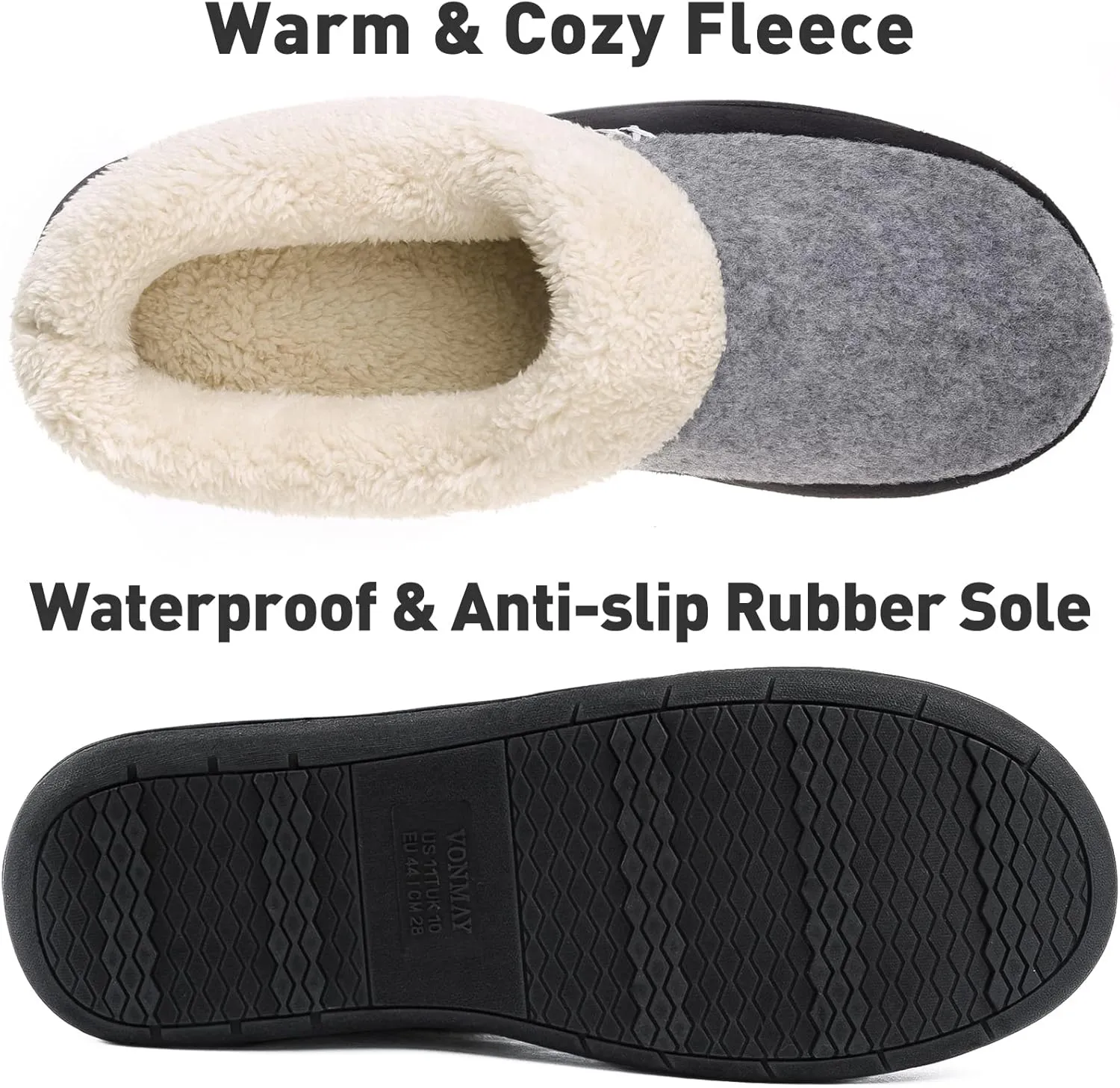 VONAMY Men's Slippers Fuzzy Warm House Shoes Memory Foam Slip On Clog Plush Wool Fleece Indoor Outdoor