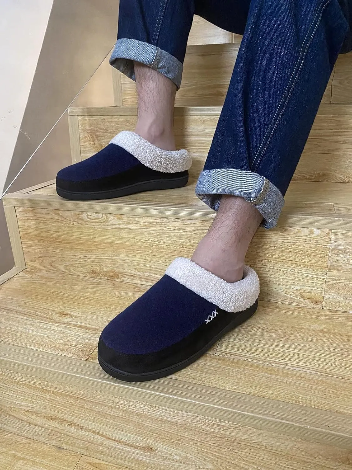 VONAMY Men's Slippers Fuzzy Warm House Shoes Memory Foam Slip On Clog Plush Wool Fleece Indoor Outdoor