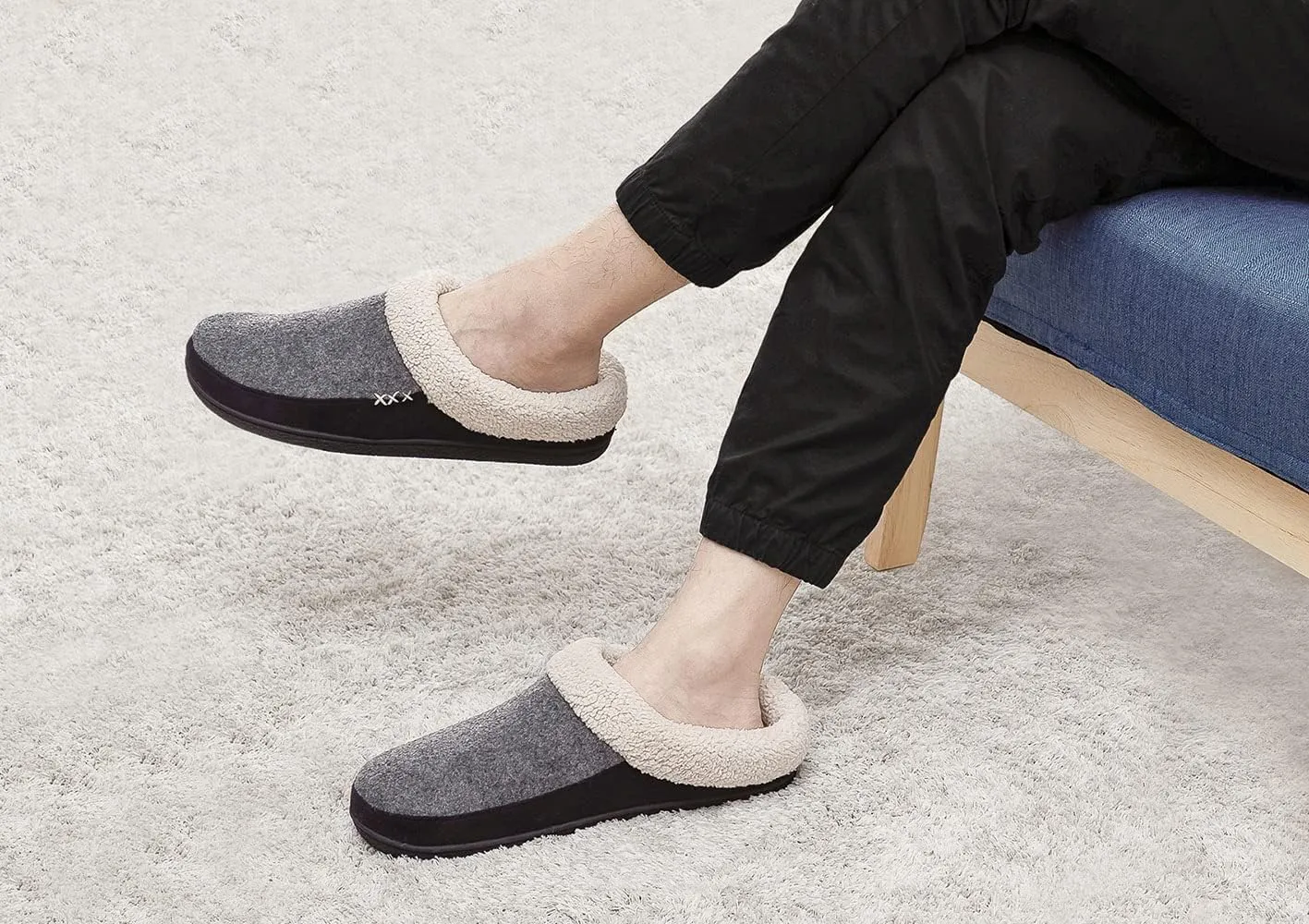 VONAMY Men's Slippers Fuzzy Warm House Shoes Memory Foam Slip On Clog Plush Wool Fleece Indoor Outdoor