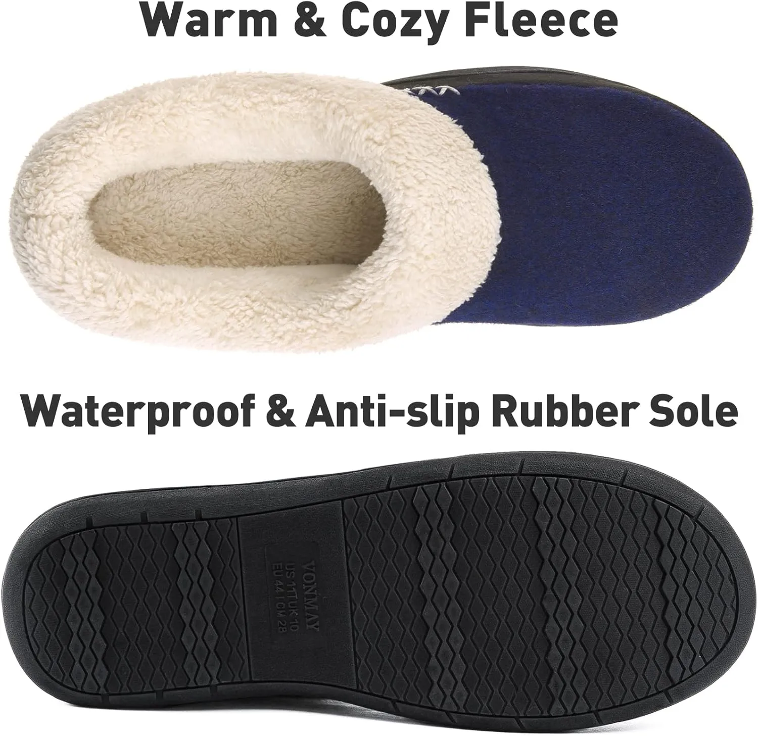 VONAMY Men's Slippers Fuzzy Warm House Shoes Memory Foam Slip On Clog Plush Wool Fleece Indoor Outdoor