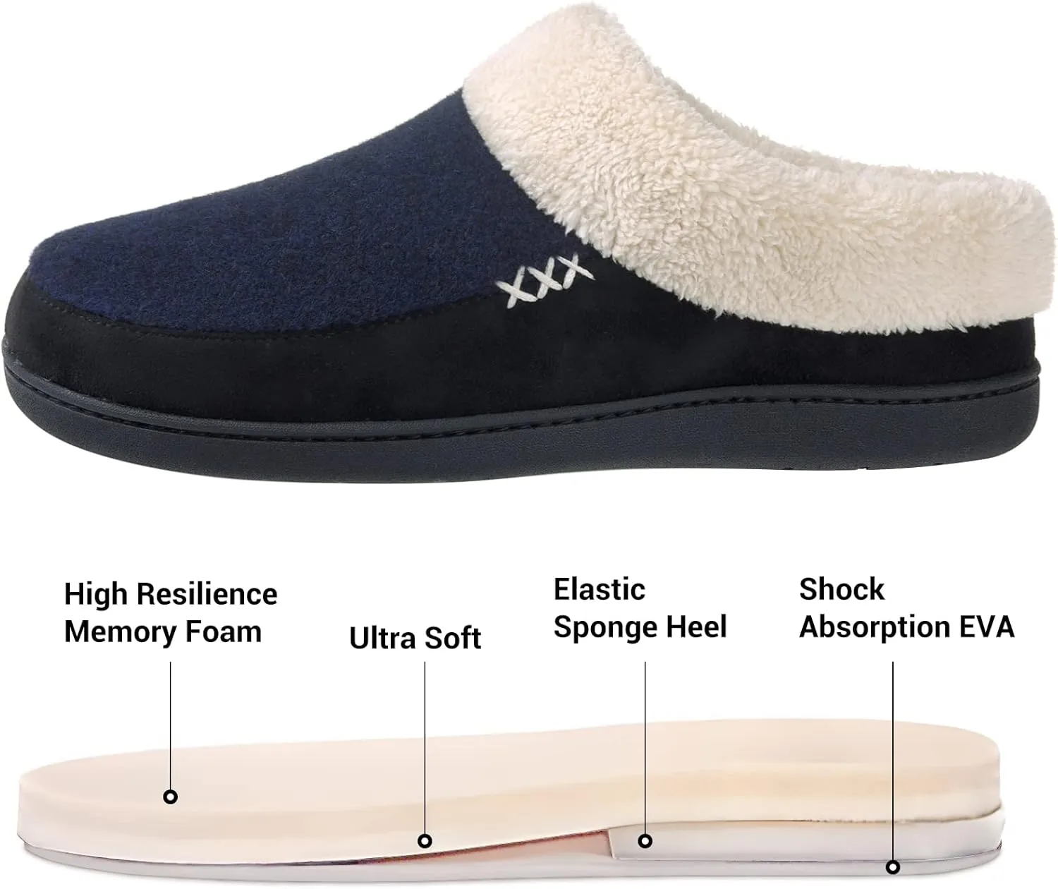 VONAMY Men's Slippers Fuzzy Warm House Shoes Memory Foam Slip On Clog Plush Wool Fleece Indoor Outdoor