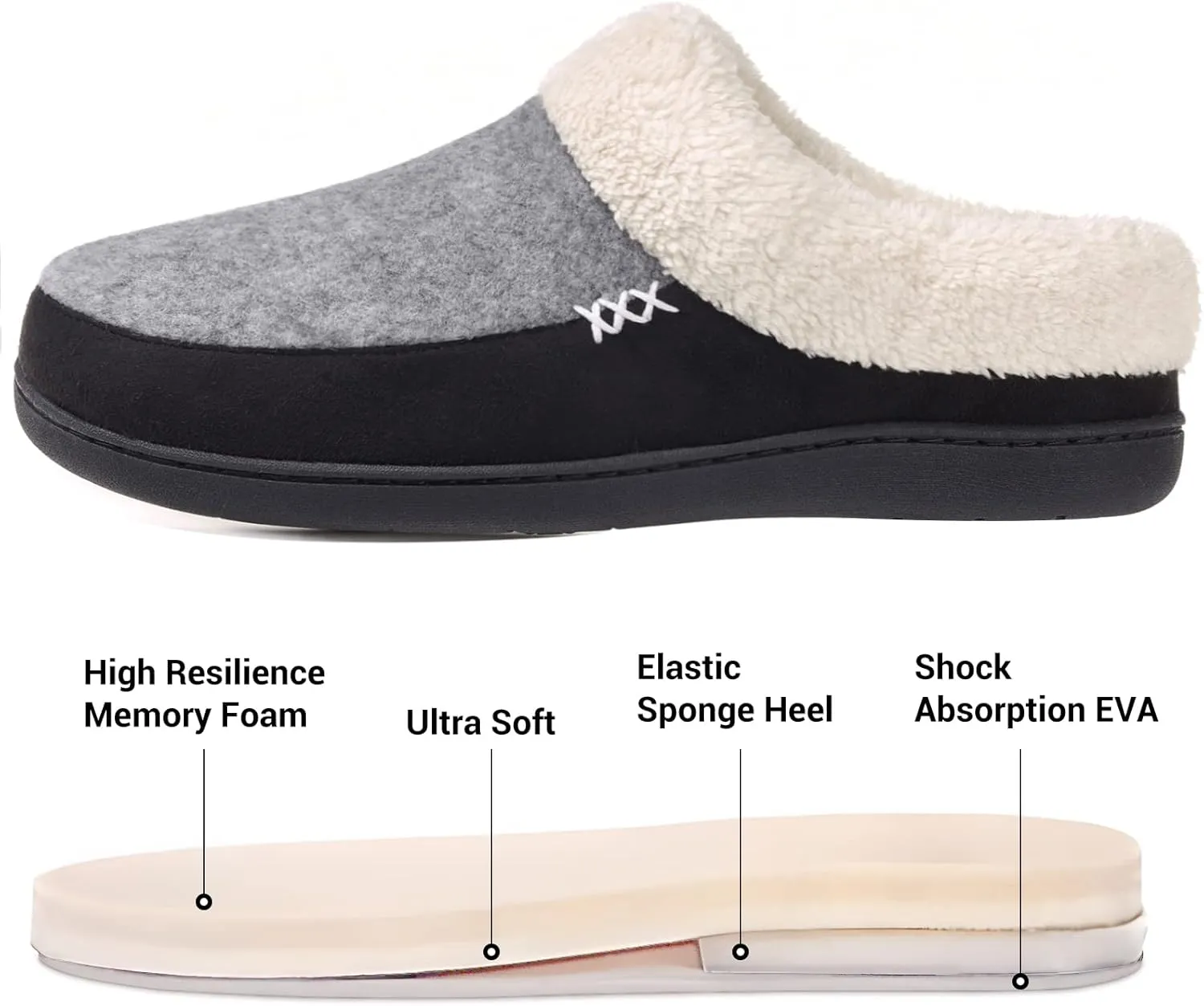VONAMY Men's Slippers Fuzzy Warm House Shoes Memory Foam Slip On Clog Plush Wool Fleece Indoor Outdoor