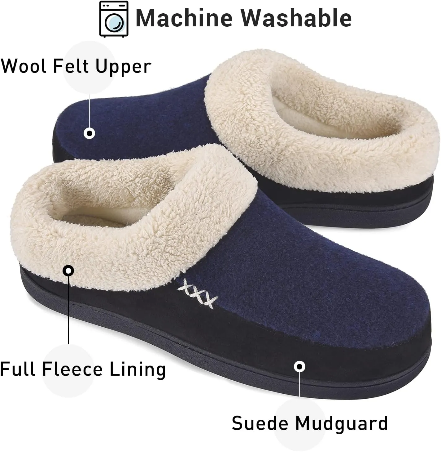VONAMY Men's Slippers Fuzzy Warm House Shoes Memory Foam Slip On Clog Plush Wool Fleece Indoor Outdoor