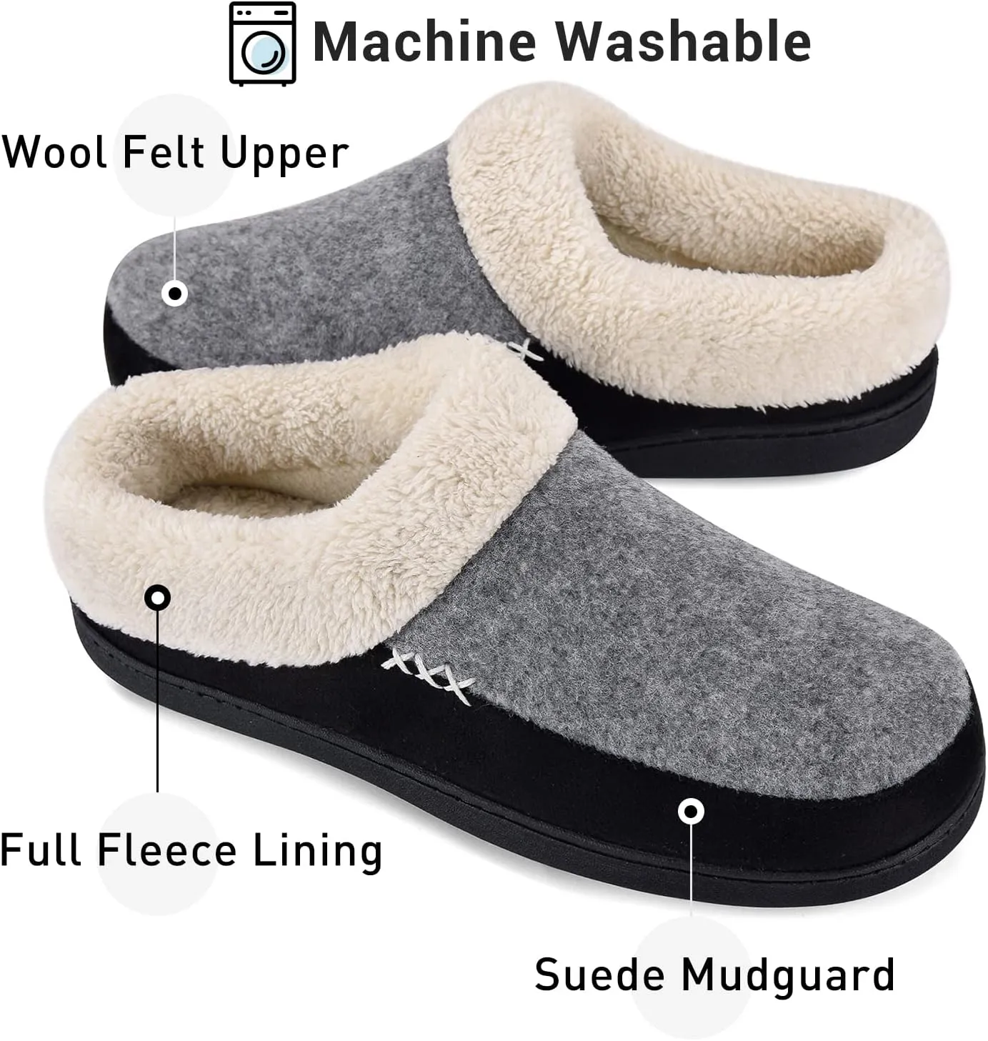 VONAMY Men's Slippers Fuzzy Warm House Shoes Memory Foam Slip On Clog Plush Wool Fleece Indoor Outdoor
