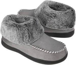VONMAY Women's Bootie Slippers Suede Moccasin Boots Fuzzy Plush Faux Fur House Shoes Winter Warm Memory Foam Non-slip Indoor Outdoor