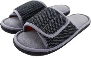 WALKFUN Adjustable House Slippers for Men Open Toe Breathable Indoor Slip on Mens Slides Sandals with Memory Foam for Bedroom,Patio