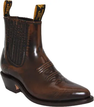 Western Shops Mens Genuine Leather Short Ankle Western Cowboy Boot Charro Botin