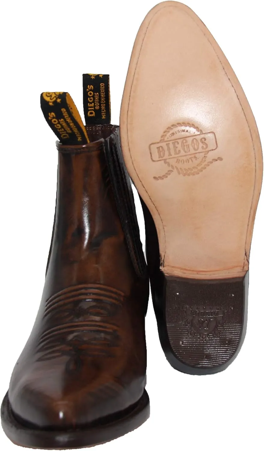 Western Shops Mens Genuine Leather Short Ankle Western Cowboy Boot Charro Botin