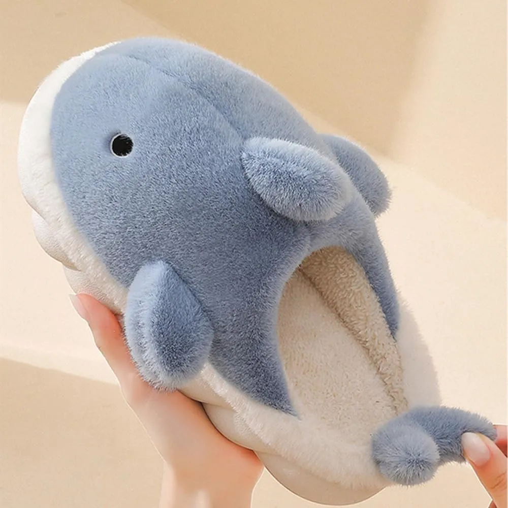 Whale Shark Slippers for Women Men, Cute Thick Sole Cartoon Animal Slippers, Soft Plush Fuzzy Kawaii House Slippers Shark Slides for Indoor Outdoor