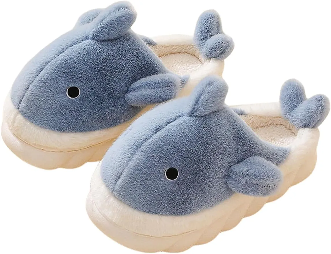 Whale Shark Slippers for Women Men, Cute Thick Sole Cartoon Animal Slippers, Soft Plush Fuzzy Kawaii House Slippers Shark Slides for Indoor Outdoor