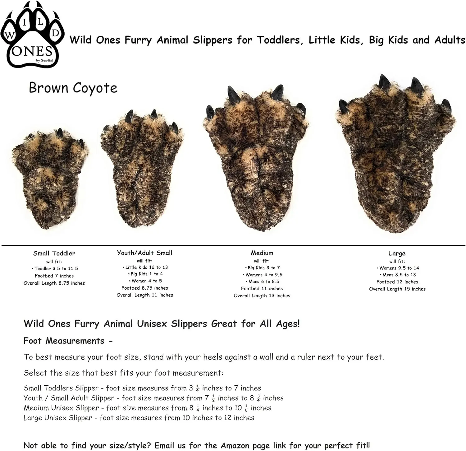 Wild Ones Furry Animal Claw Slippers for Toddlers, Kids and Adults