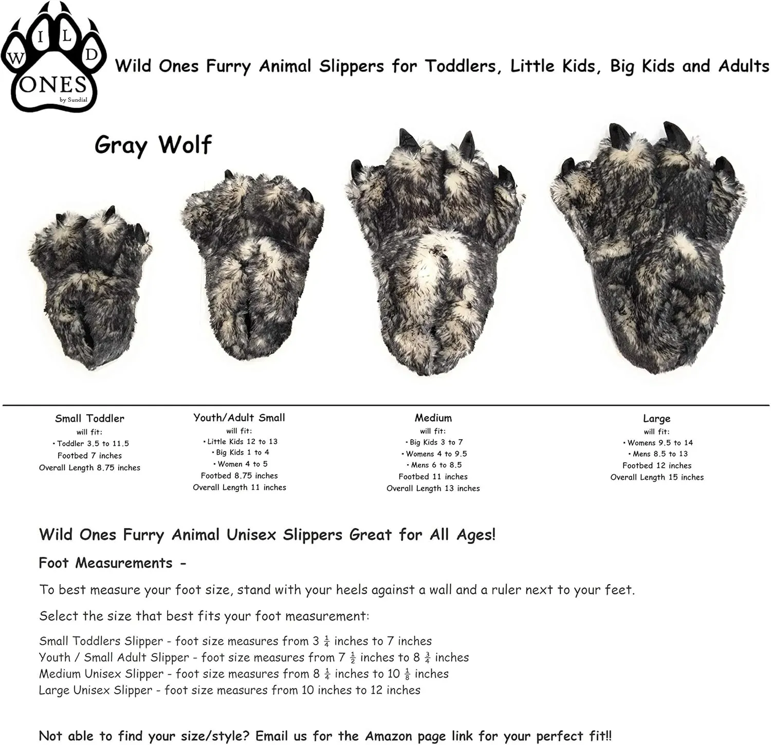 Wild Ones Furry Animal Claw Slippers for Toddlers, Kids and Adults