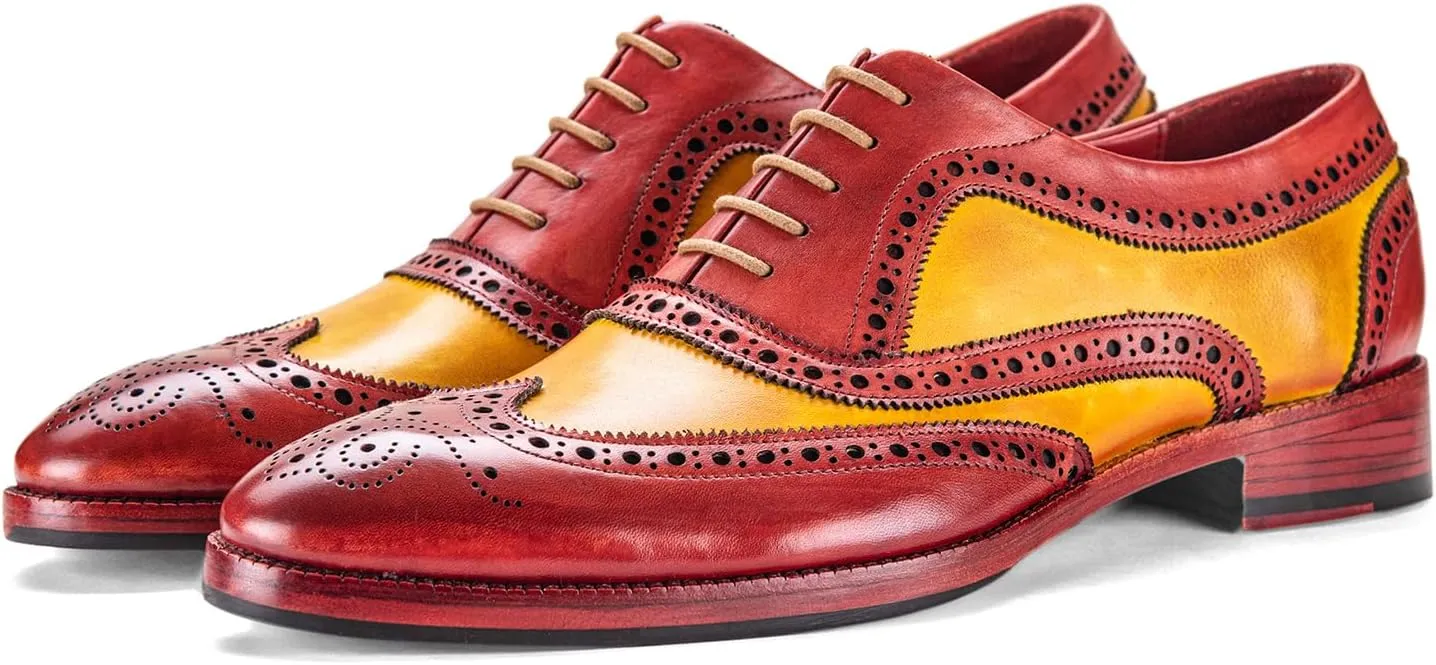 Wingtip Brogue Oxford Handcrafted Men's Genuine Leather Lace up Dress Shoes
