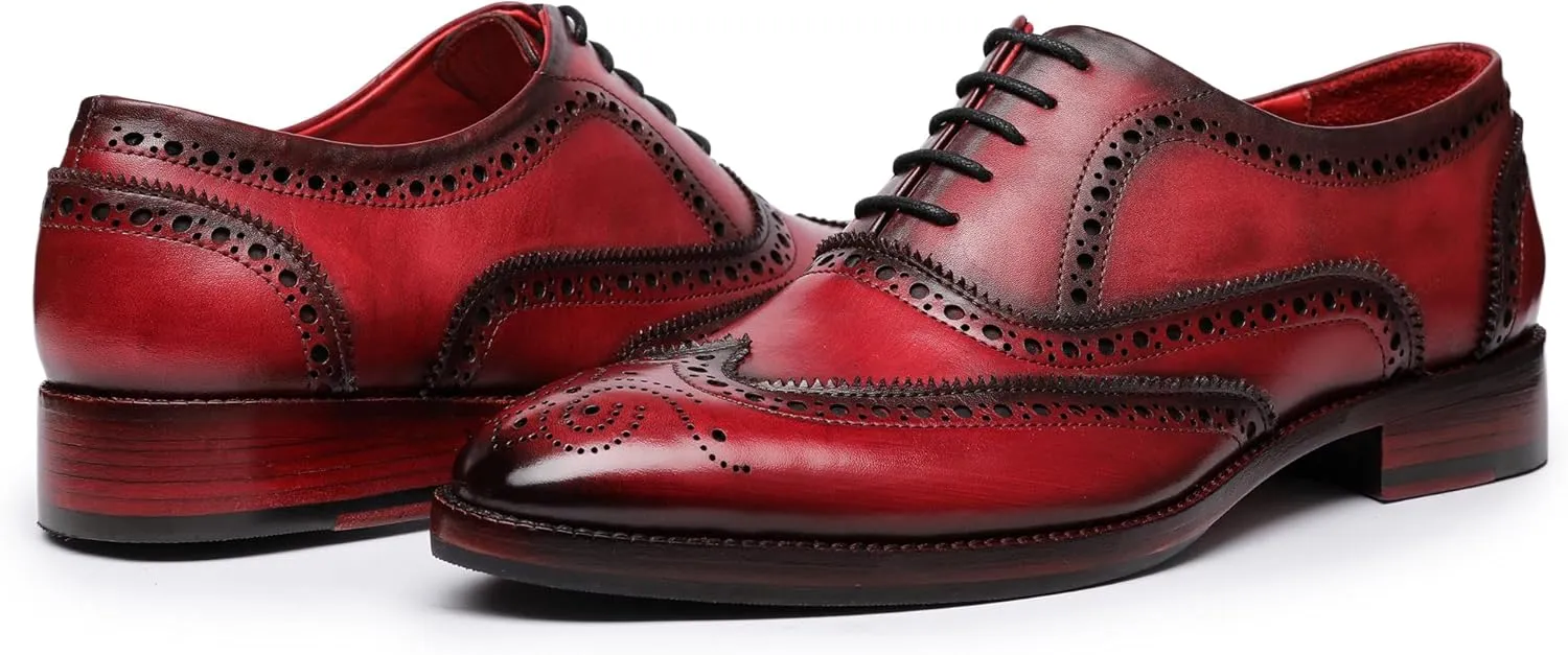 Wingtip Brogue Oxford Handcrafted Men's Genuine Leather Lace up Dress Shoes