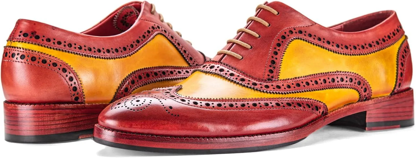 Wingtip Brogue Oxford Handcrafted Men's Genuine Leather Lace up Dress Shoes