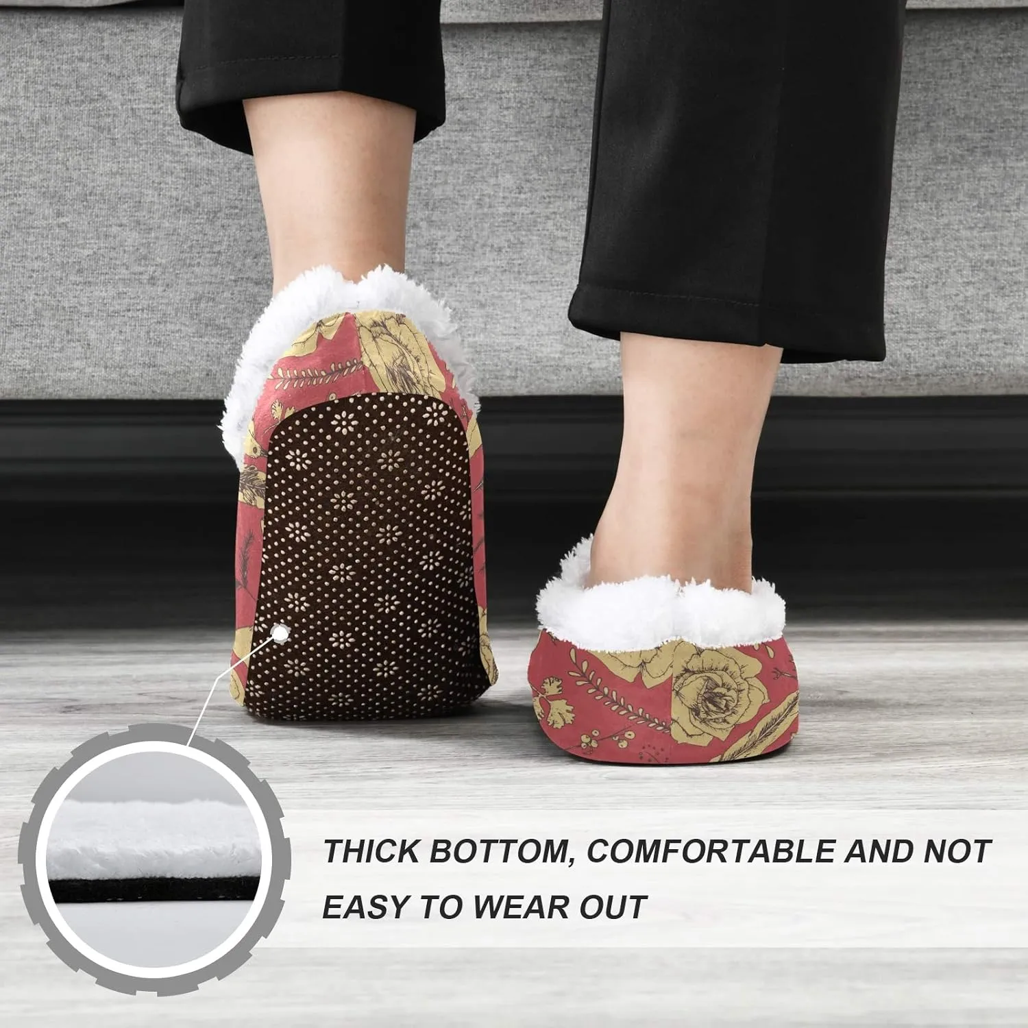 Winter House Slippers for Women/Men with Ancient Fabric Element Cozy Fleece Slippers