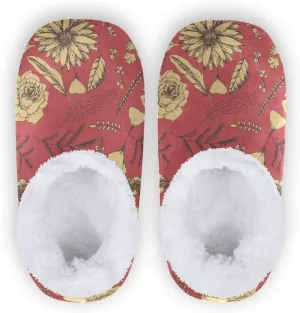 Winter House Slippers for Women/Men with Ancient Fabric Element Cozy Fleece Slippers