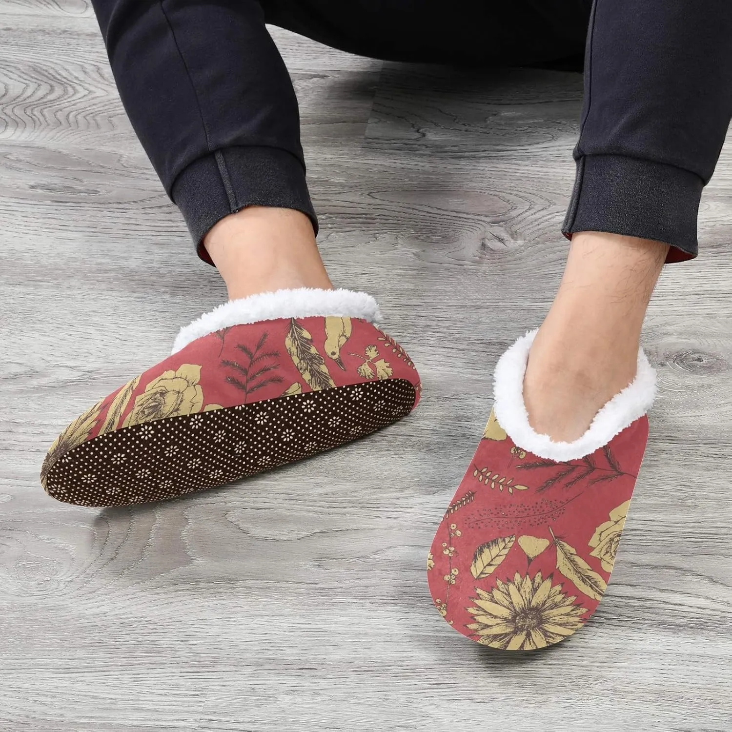 Winter House Slippers for Women/Men with Ancient Fabric Element Cozy Fleece Slippers