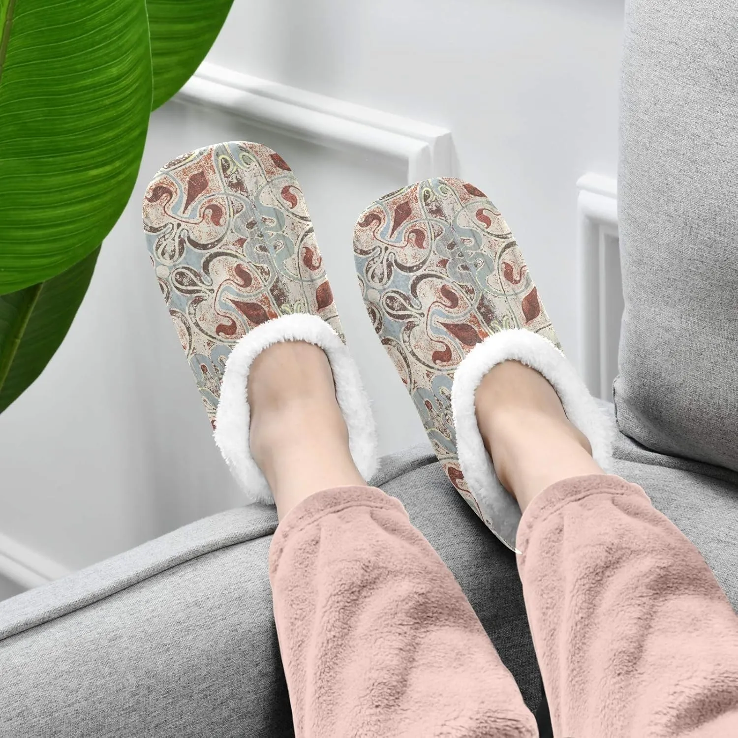 Winter House Slippers for Women/Men with Colorful Blue and Pink Spot Element Cozy Fleece Slippers