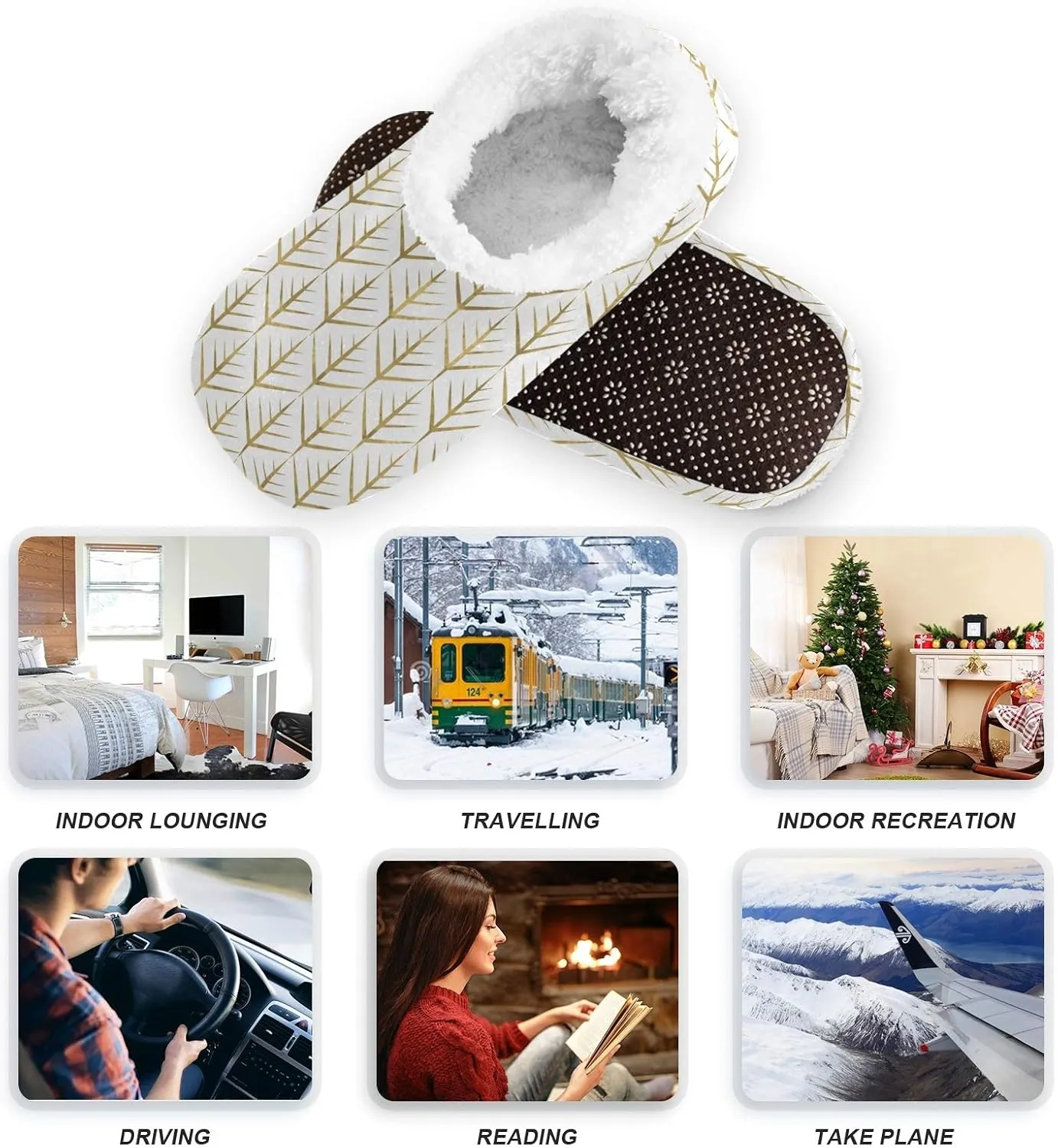 Winter House Slippers for Women/Men with Happy Winter Pug Dog Element Cozy Fleece Slippers