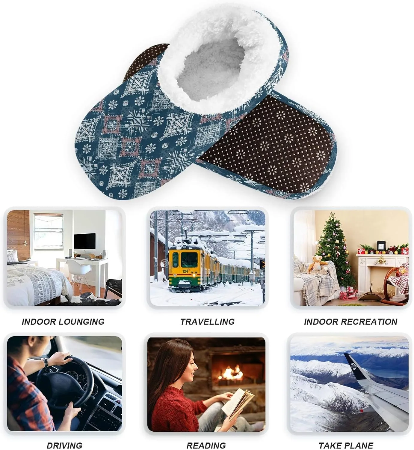 Winter House Slippers for Women/Men with Little Elephant Element Cozy Fleece Slippers