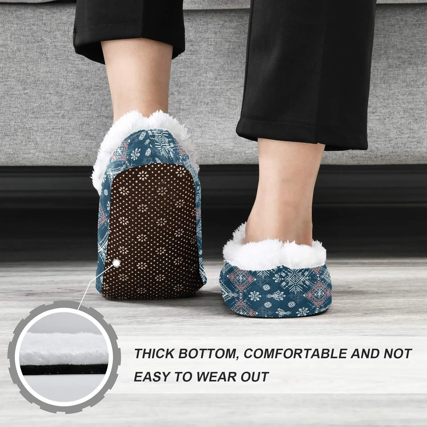 Winter House Slippers for Women/Men with Little Elephant Element Cozy Fleece Slippers