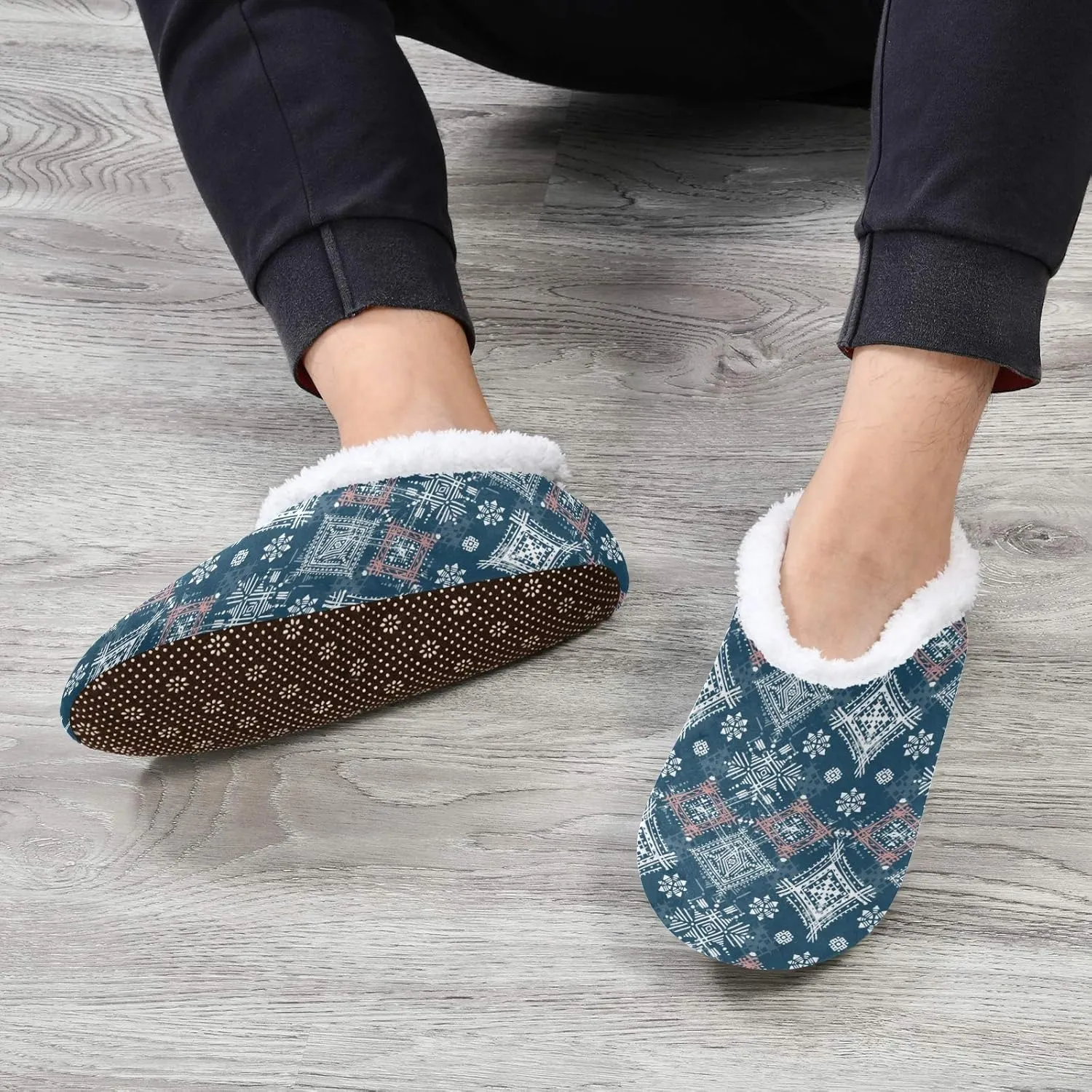 Winter House Slippers for Women/Men with Little Elephant Element Cozy Fleece Slippers