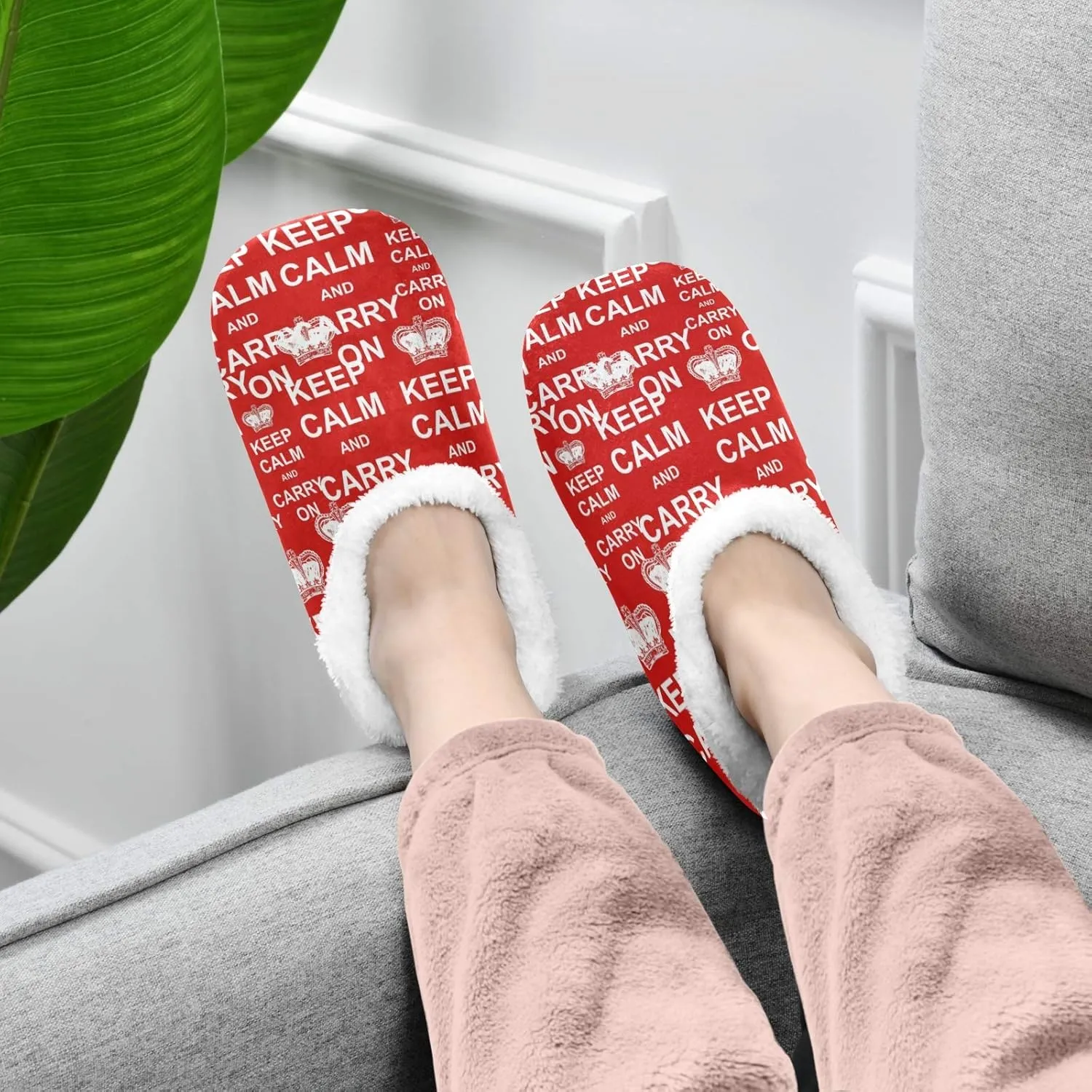 Winter House Slippers for Women/Men with Mandala Grid Element Cozy Fleece Slippers