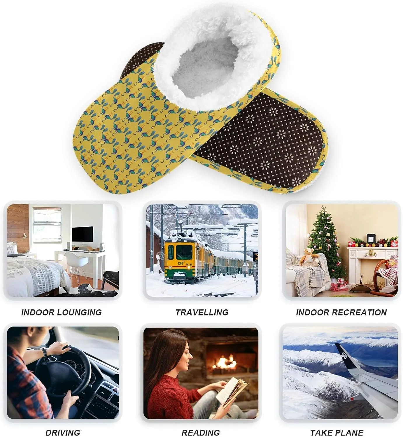 Winter House Slippers for Women/Men with Seamless Clover Element Cozy Fleece Slippers