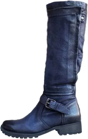 Women Low Heel Knee High Boots Fall Winter Warm Long Boot Lug Sole Non-Slip Riding Booties Shoes Comfy Walking Boots