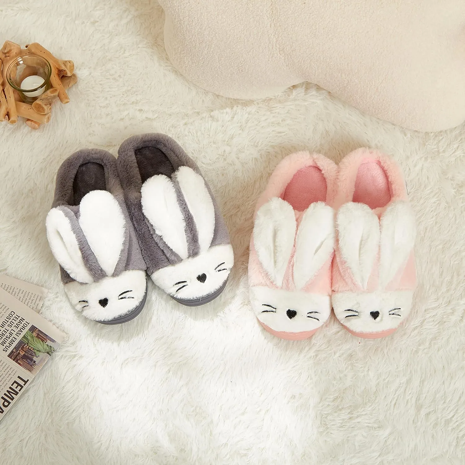 Women Memory Foam House Slippers Cozy Cute Bunny Animal Home Slipper Indoor Outdoor Birthday for Girls Ladies