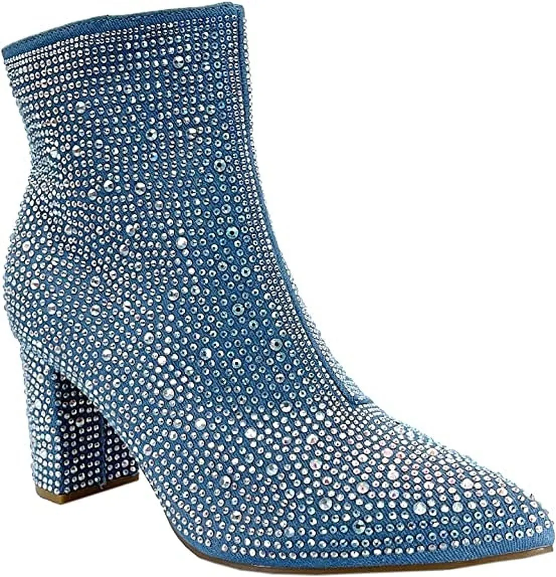 Women Rhinestone Block Chunky Heel Ankle Bootie