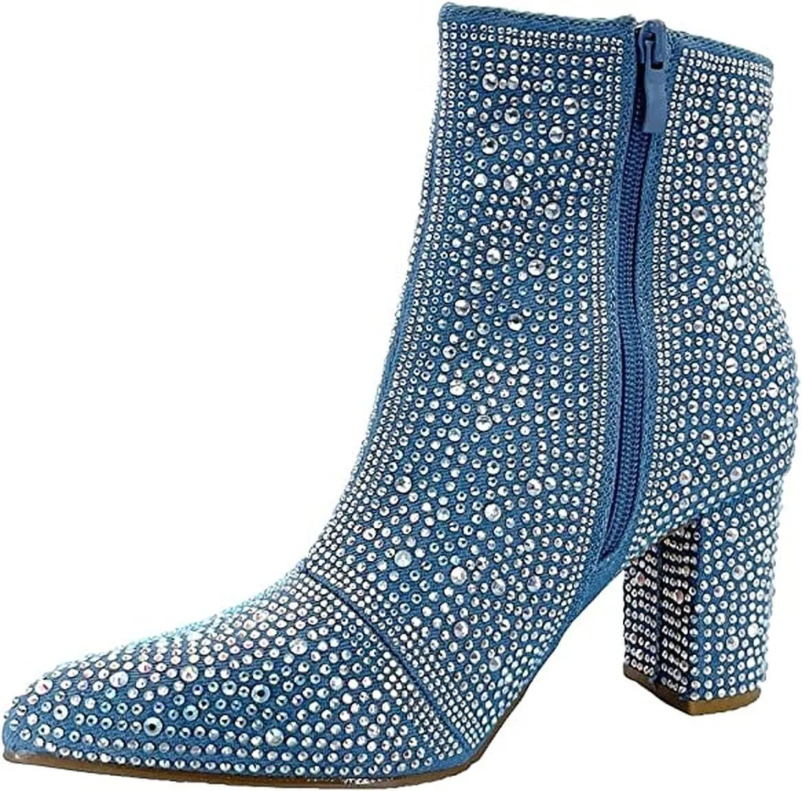 Women Rhinestone Block Chunky Heel Ankle Bootie