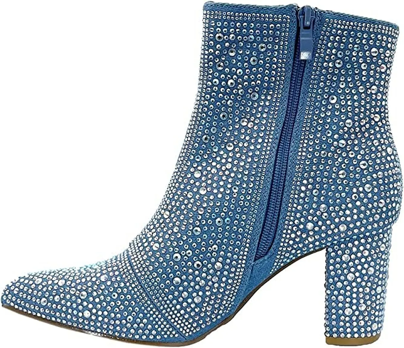 Women Rhinestone Block Chunky Heel Ankle Bootie