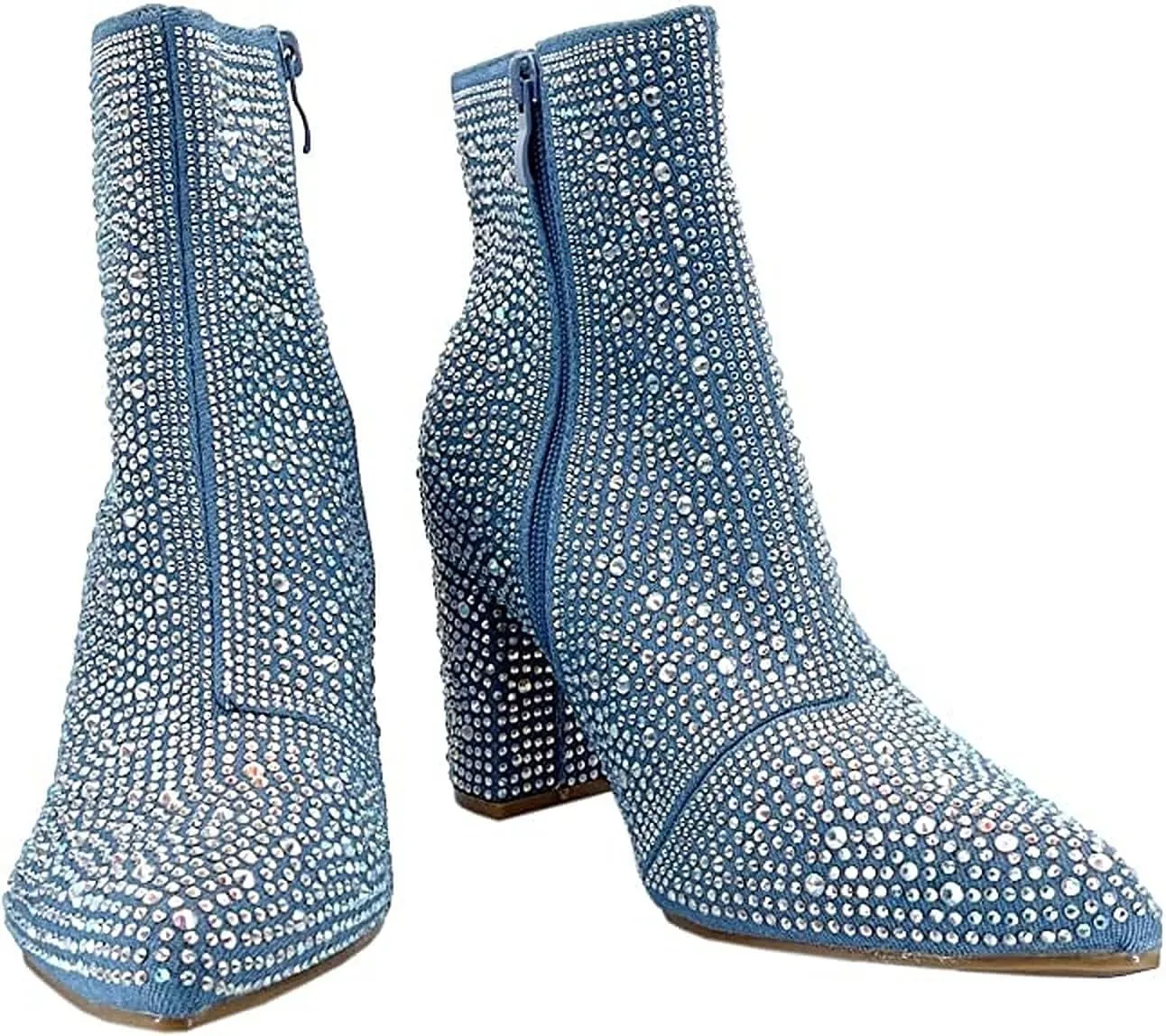Women Rhinestone Block Chunky Heel Ankle Bootie