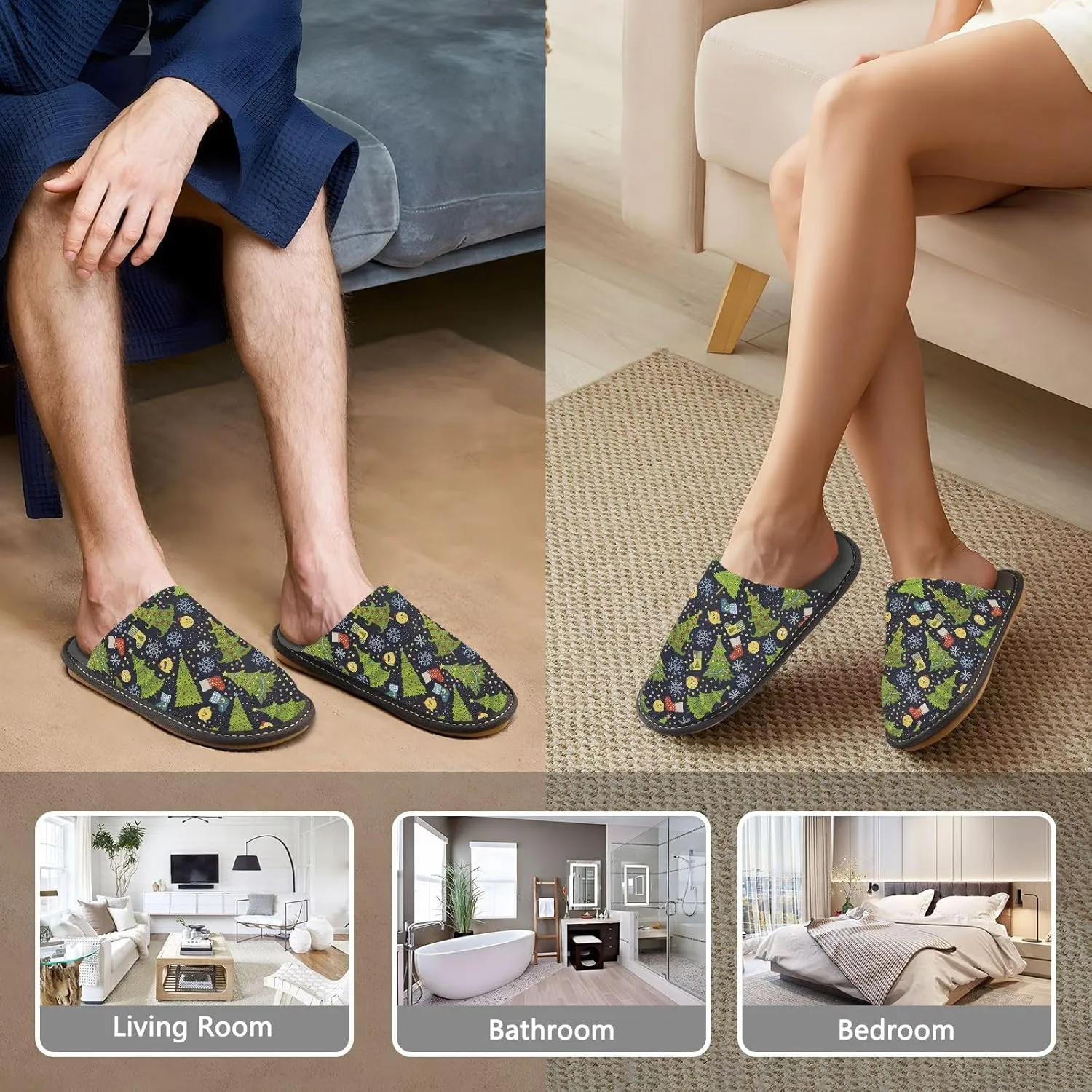 Women Slippers Christmas Rustic Home Slippers For Women Indoor Womens Slipper Memory Foam House Slippers Women Cozy Slippers