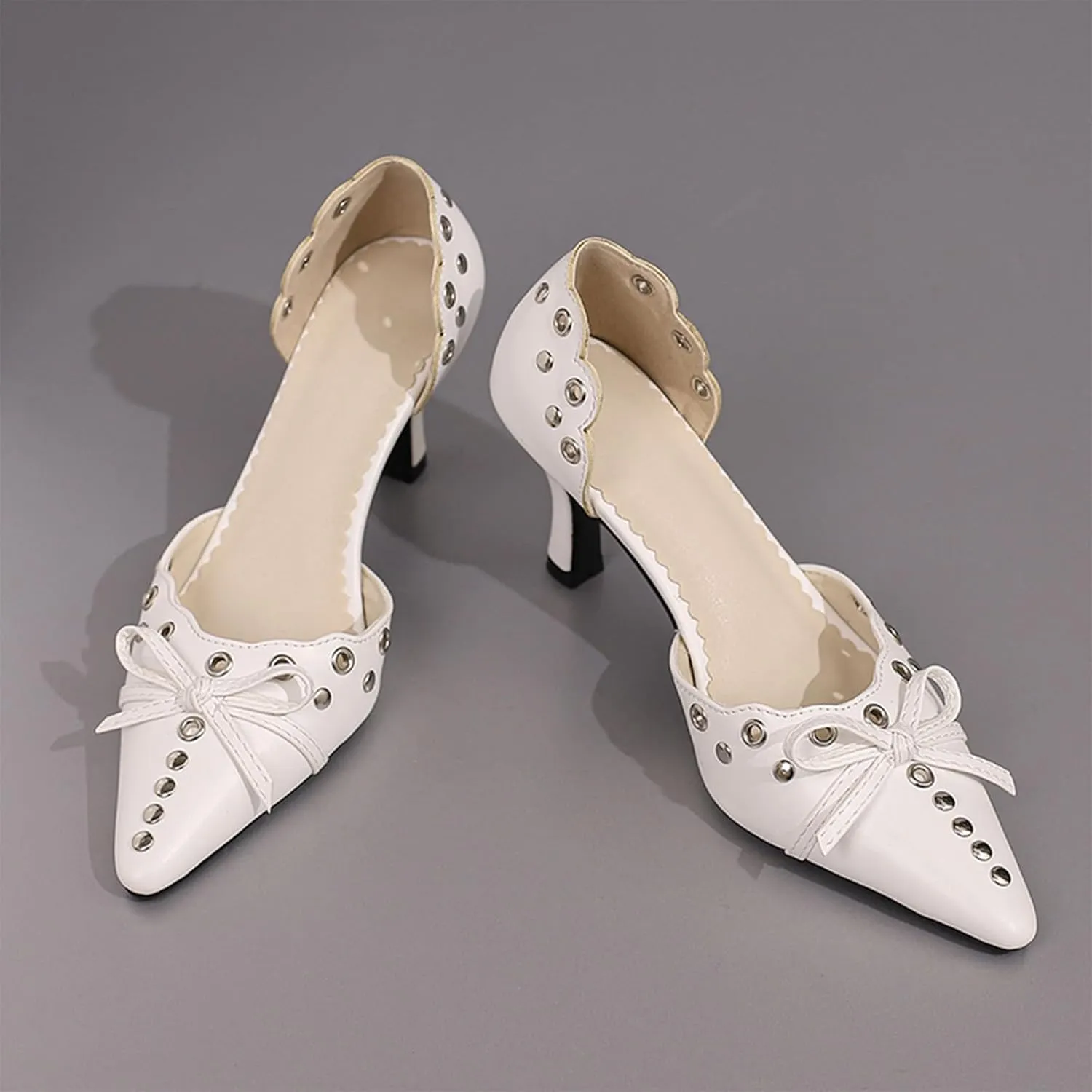 Women's Black Heels, Elegant Bow Pointed-Toe Heels, Sexy Vintage Studded Kitten Heels, Dress Party Wedding Work Backless Mule Pumps